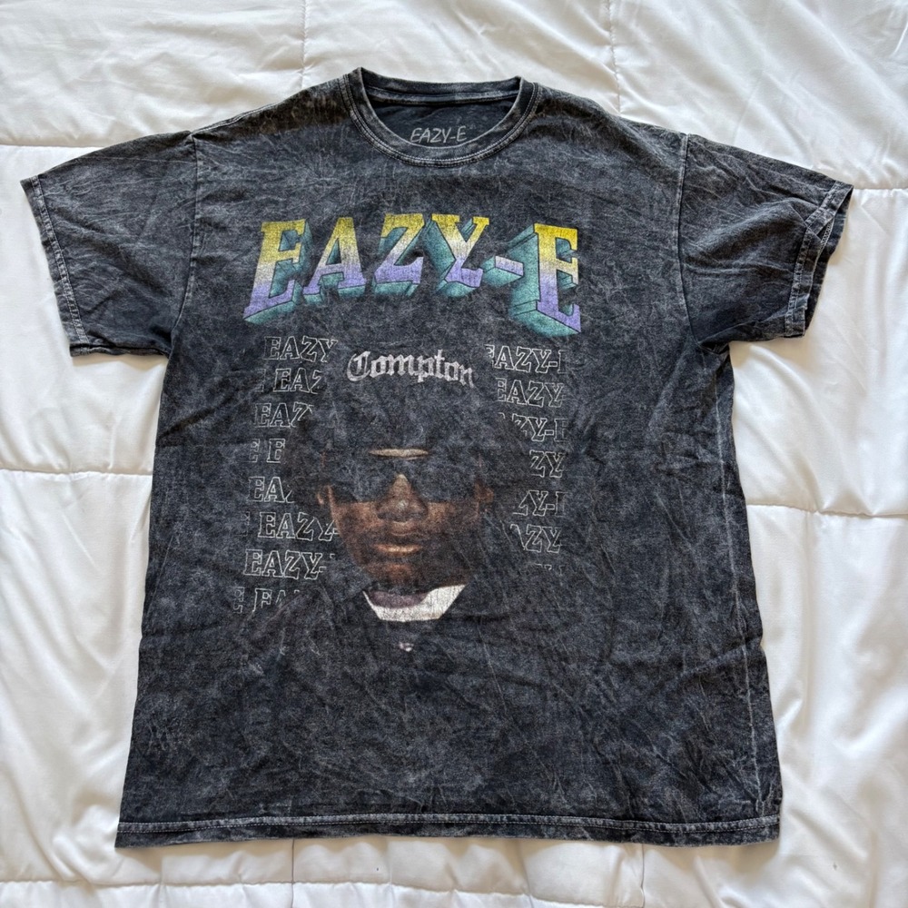 Eazy-E Compton Graphic T-Shirt Mens Medium Mineral Wash Charcoal‎ Hip Hop Tee